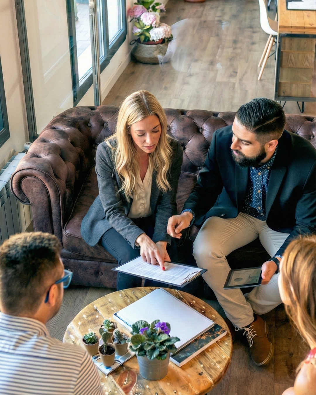 Heather Nianouris in a couch meeting